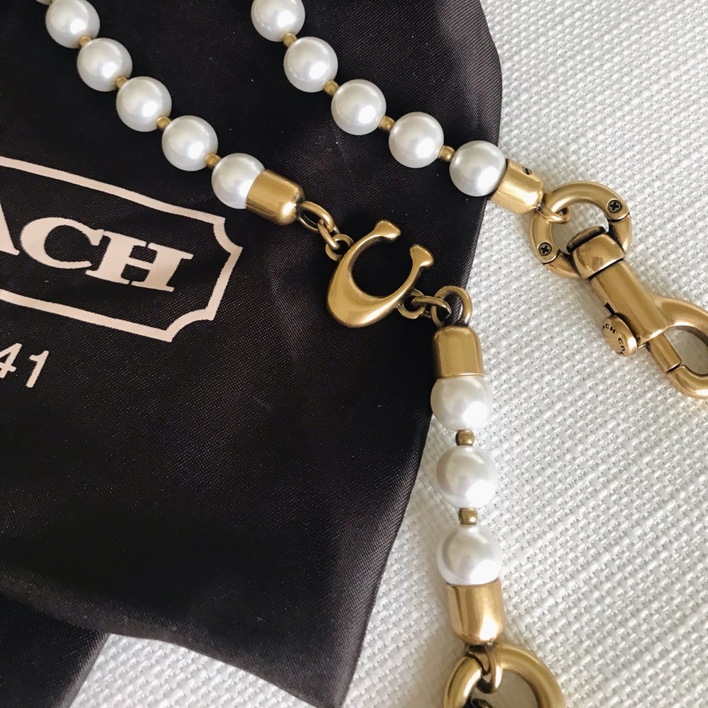 Coach Short Pearl Strap Bag Charm, Pearl / Brass - Picture 7 of 15